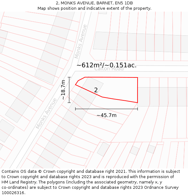 2, MONKS AVENUE, BARNET, EN5 1DB: Plot and title map