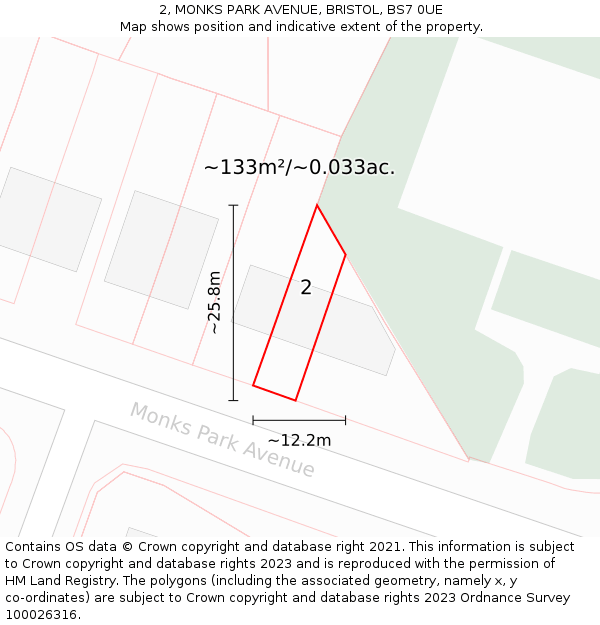 2, MONKS PARK AVENUE, BRISTOL, BS7 0UE: Plot and title map