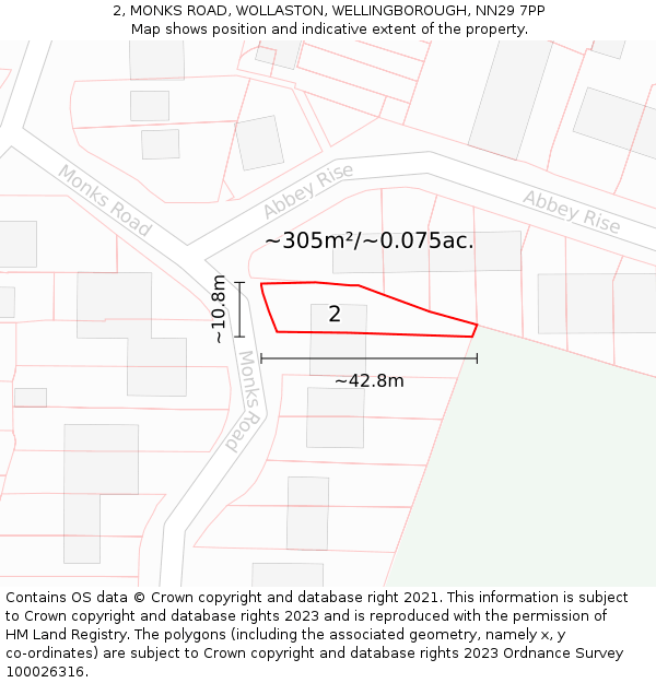 2, MONKS ROAD, WOLLASTON, WELLINGBOROUGH, NN29 7PP: Plot and title map