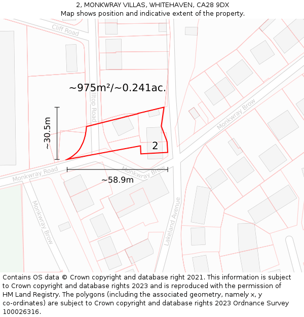 2, MONKWRAY VILLAS, WHITEHAVEN, CA28 9DX: Plot and title map
