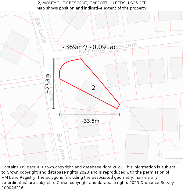 2, MONTAGUE CRESCENT, GARFORTH, LEEDS, LS25 2EP: Plot and title map