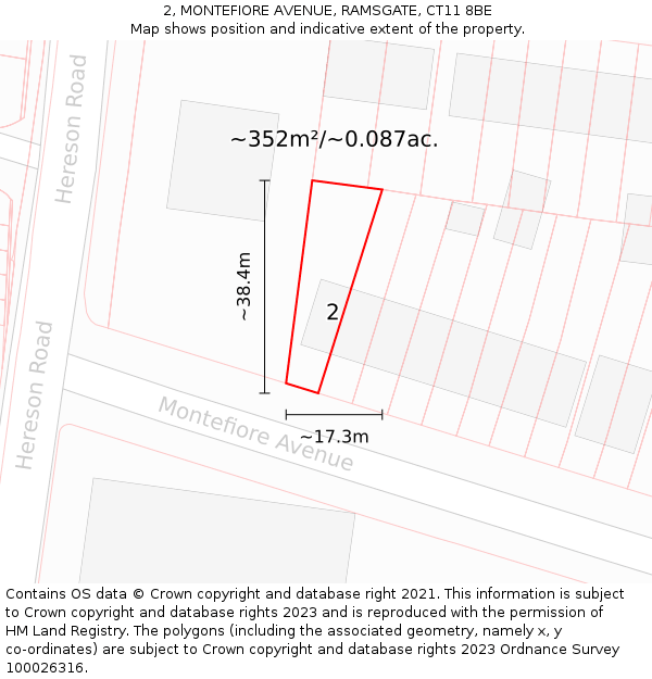 2, MONTEFIORE AVENUE, RAMSGATE, CT11 8BE: Plot and title map