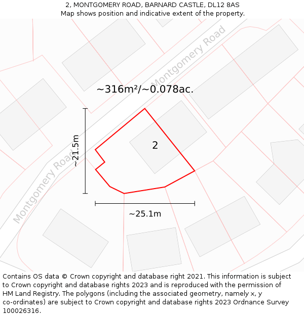 2, MONTGOMERY ROAD, BARNARD CASTLE, DL12 8AS: Plot and title map