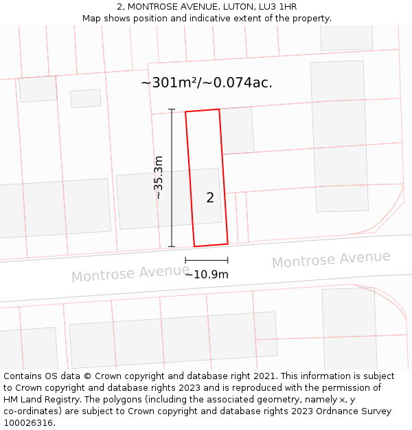 2, MONTROSE AVENUE, LUTON, LU3 1HR: Plot and title map