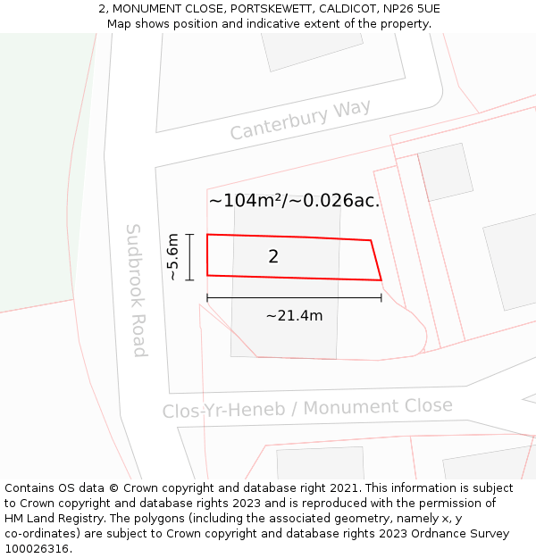 2, MONUMENT CLOSE, PORTSKEWETT, CALDICOT, NP26 5UE: Plot and title map