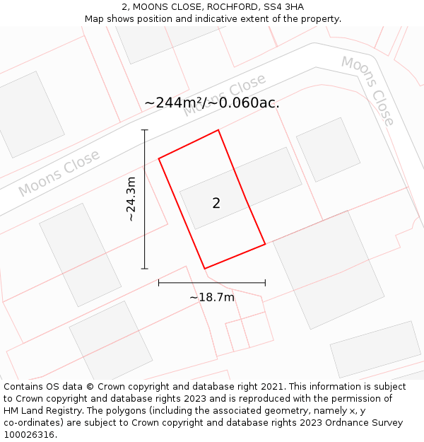 2, MOONS CLOSE, ROCHFORD, SS4 3HA: Plot and title map