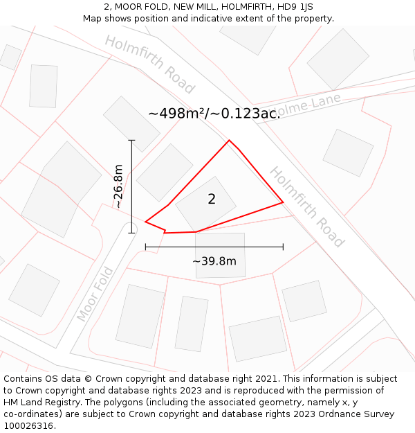 2, MOOR FOLD, NEW MILL, HOLMFIRTH, HD9 1JS: Plot and title map