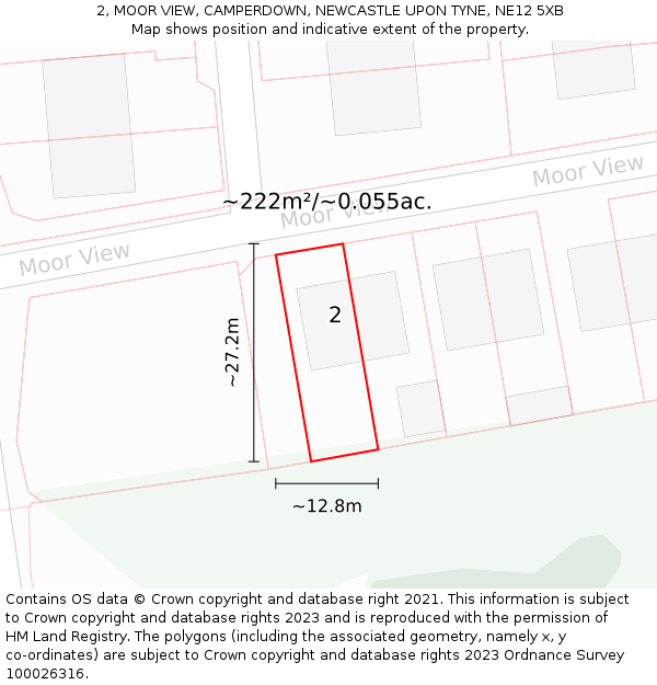 2, MOOR VIEW, CAMPERDOWN, NEWCASTLE UPON TYNE, NE12 5XB: Plot and title map