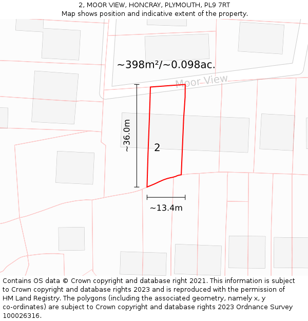 2, MOOR VIEW, HONCRAY, PLYMOUTH, PL9 7RT: Plot and title map