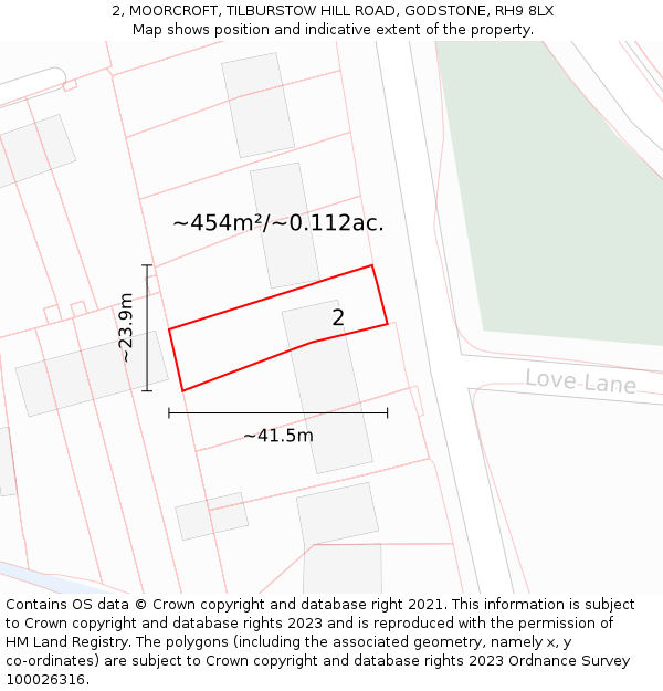 2, MOORCROFT, TILBURSTOW HILL ROAD, GODSTONE, RH9 8LX: Plot and title map