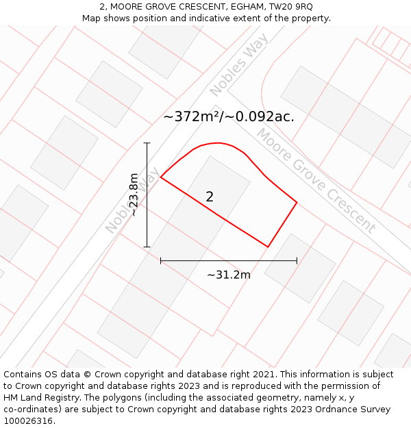 2, MOORE GROVE CRESCENT, EGHAM, TW20 9RQ: Plot and title map