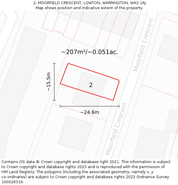 2, MOORFIELD CRESCENT, LOWTON, WARRINGTON, WA3 1AJ: Plot and title map