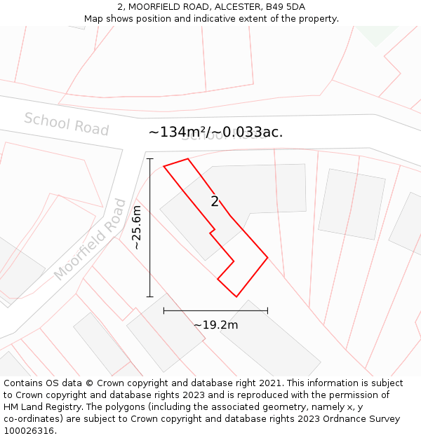 2, MOORFIELD ROAD, ALCESTER, B49 5DA: Plot and title map