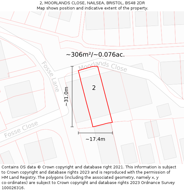 2, MOORLANDS CLOSE, NAILSEA, BRISTOL, BS48 2DR: Plot and title map