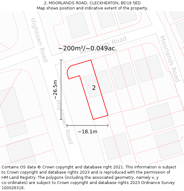 2, MOORLANDS ROAD, CLECKHEATON, BD19 5ED: Plot and title map