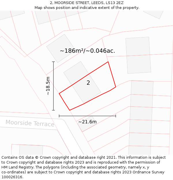 2, MOORSIDE STREET, LEEDS, LS13 2EZ: Plot and title map