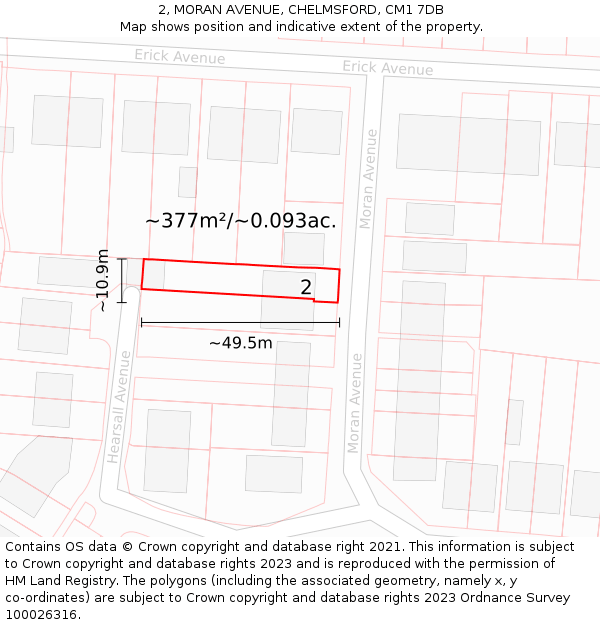 2, MORAN AVENUE, CHELMSFORD, CM1 7DB: Plot and title map