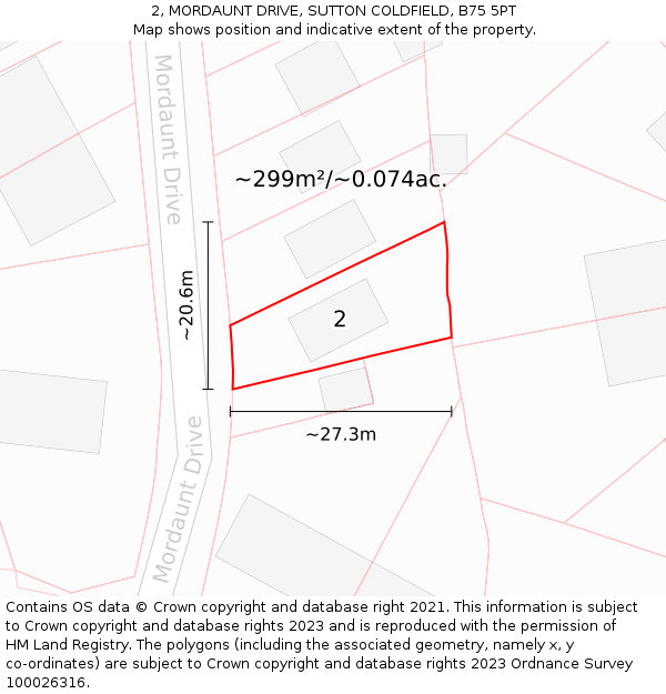 2, MORDAUNT DRIVE, SUTTON COLDFIELD, B75 5PT: Plot and title map