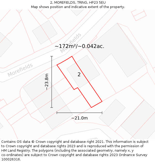 2, MOREFIELDS, TRING, HP23 5EU: Plot and title map