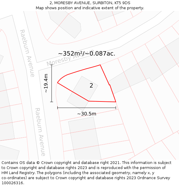 2, MORESBY AVENUE, SURBITON, KT5 9DS: Plot and title map