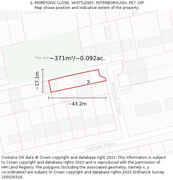 2, MORETONS CLOSE, WHITTLESEY, PETERBOROUGH, PE7 1XP: Plot and title map