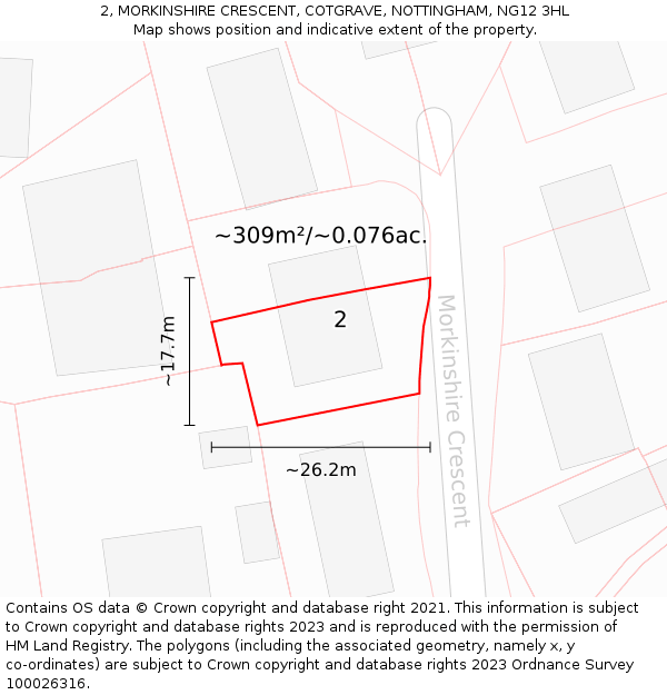 2, MORKINSHIRE CRESCENT, COTGRAVE, NOTTINGHAM, NG12 3HL: Plot and title map