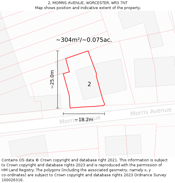 2, MORRIS AVENUE, WORCESTER, WR3 7NT: Plot and title map