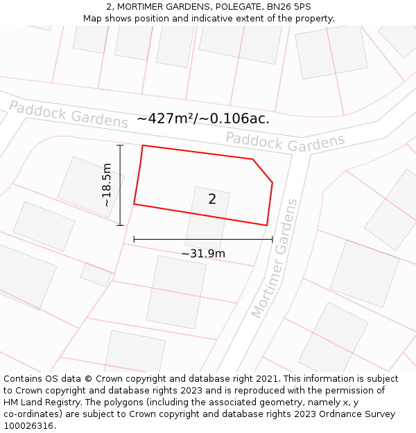 2, MORTIMER GARDENS, POLEGATE, BN26 5PS: Plot and title map