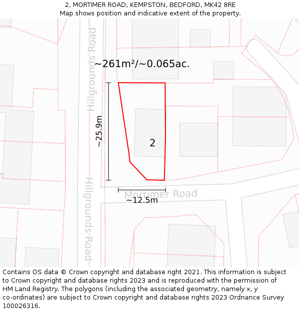 2, MORTIMER ROAD, KEMPSTON, BEDFORD, MK42 8RE: Plot and title map