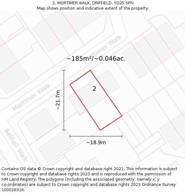 2, MORTIMER WALK, DRIFFIELD, YO25 5PN: Plot and title map