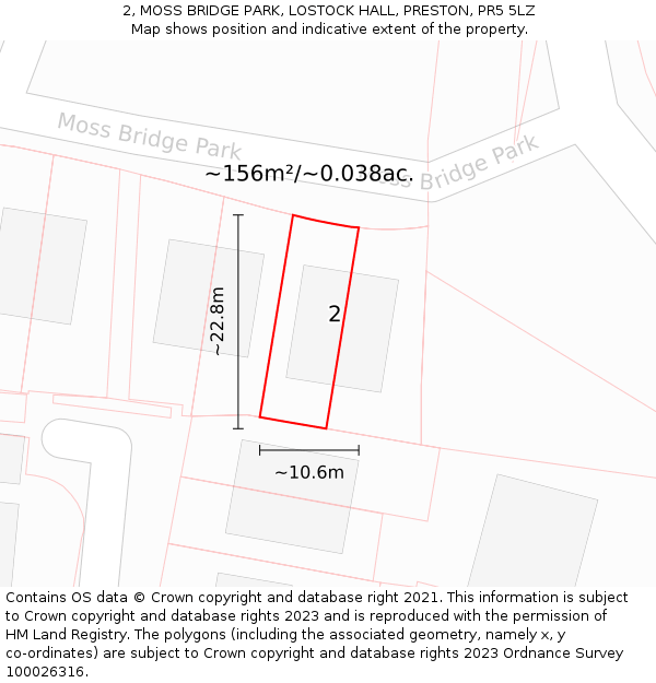 2, MOSS BRIDGE PARK, LOSTOCK HALL, PRESTON, PR5 5LZ: Plot and title map