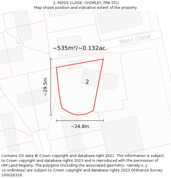 2, MOSS CLOSE, CHORLEY, PR6 0TU: Plot and title map