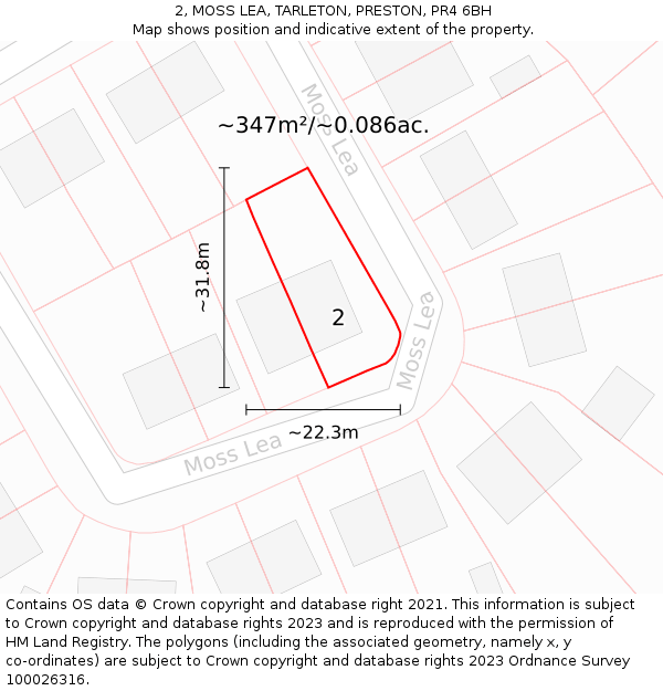 2, MOSS LEA, TARLETON, PRESTON, PR4 6BH: Plot and title map