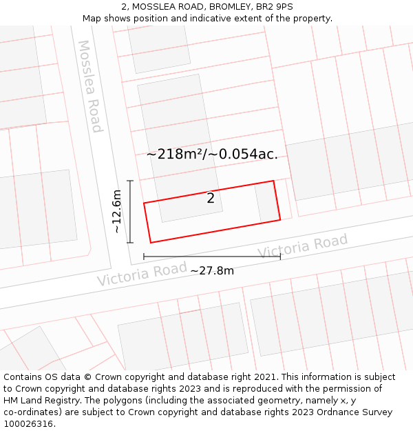2, MOSSLEA ROAD, BROMLEY, BR2 9PS: Plot and title map