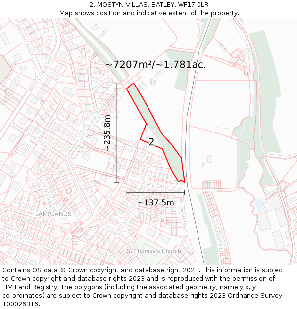 2, MOSTYN VILLAS, BATLEY, WF17 0LR: Plot and title map