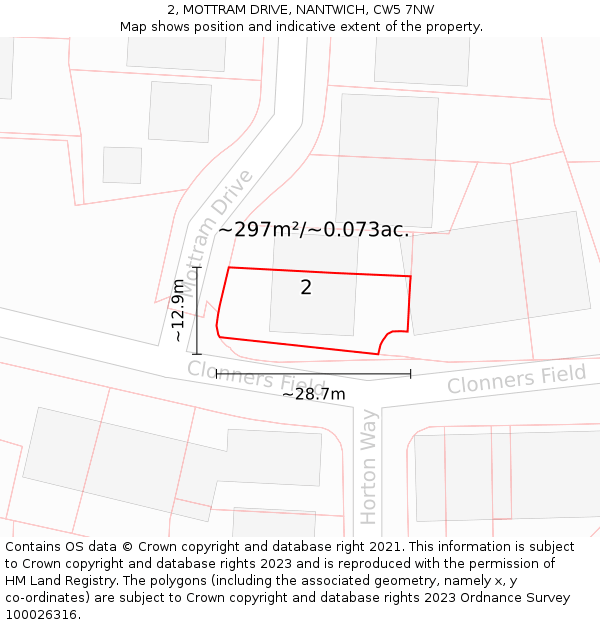 2, MOTTRAM DRIVE, NANTWICH, CW5 7NW: Plot and title map