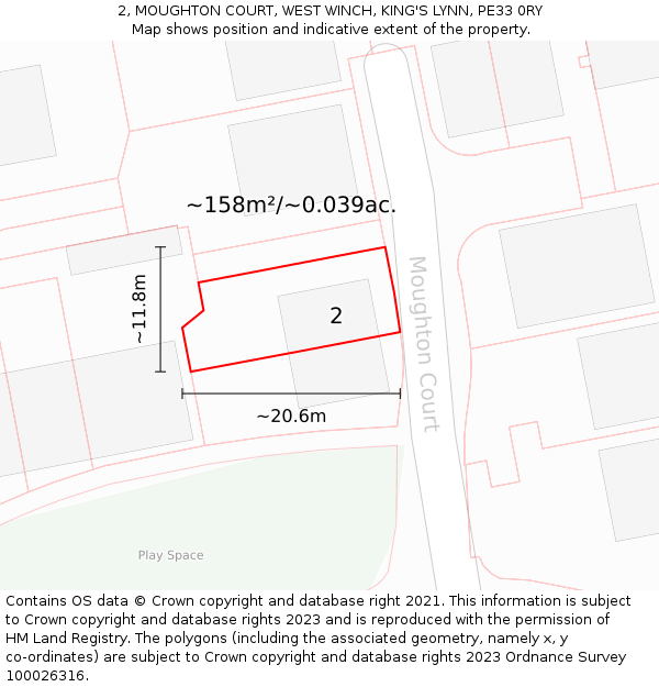 2, MOUGHTON COURT, WEST WINCH, KING'S LYNN, PE33 0RY: Plot and title map