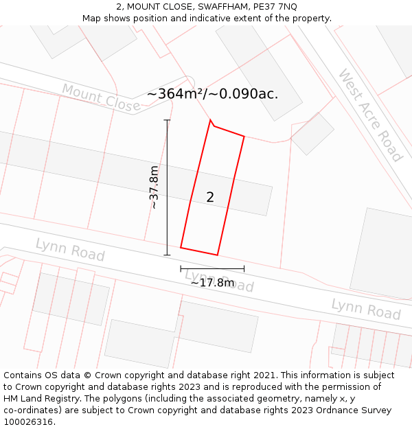 2, MOUNT CLOSE, SWAFFHAM, PE37 7NQ: Plot and title map