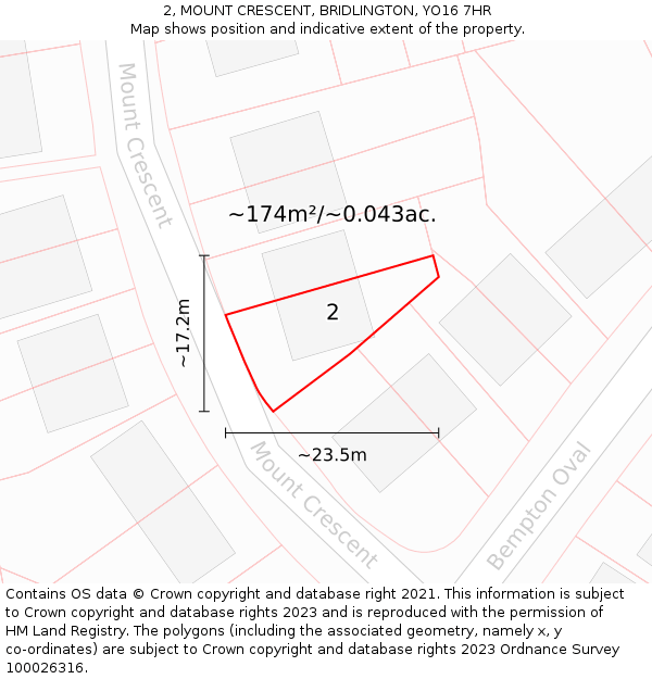 2, MOUNT CRESCENT, BRIDLINGTON, YO16 7HR: Plot and title map