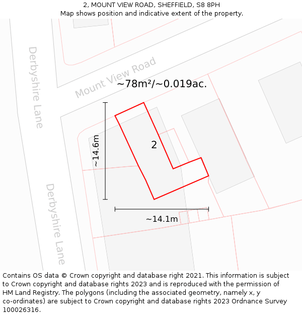 2, MOUNT VIEW ROAD, SHEFFIELD, S8 8PH: Plot and title map