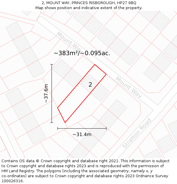 2, MOUNT WAY, PRINCES RISBOROUGH, HP27 9BQ: Plot and title map