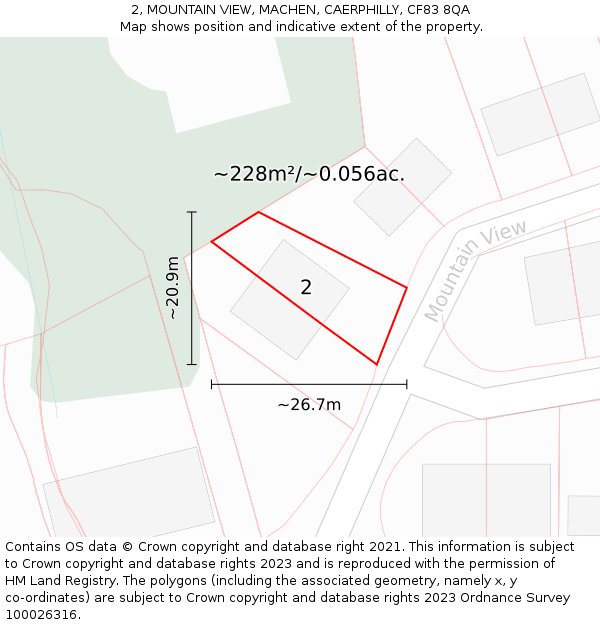 2, MOUNTAIN VIEW, MACHEN, CAERPHILLY, CF83 8QA: Plot and title map