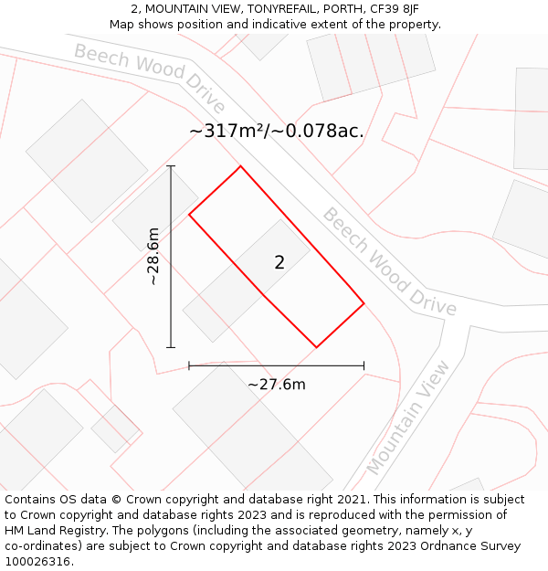 2, MOUNTAIN VIEW, TONYREFAIL, PORTH, CF39 8JF: Plot and title map