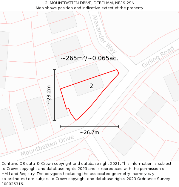 2, MOUNTBATTEN DRIVE, DEREHAM, NR19 2SN: Plot and title map