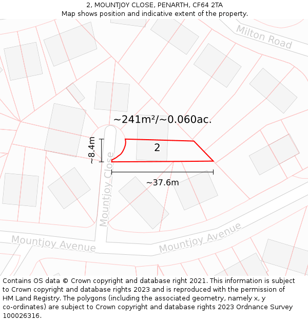 2, MOUNTJOY CLOSE, PENARTH, CF64 2TA: Plot and title map