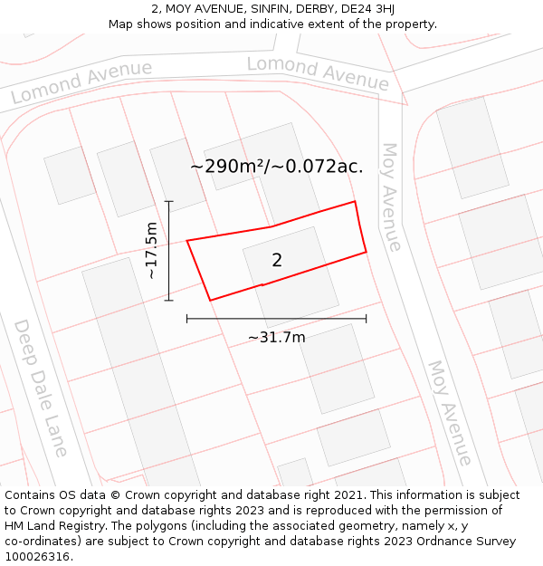 2, MOY AVENUE, SINFIN, DERBY, DE24 3HJ: Plot and title map
