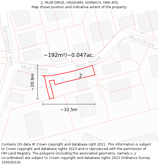 2, MUIR DRIVE, HINGHAM, NORWICH, NR9 4PQ: Plot and title map
