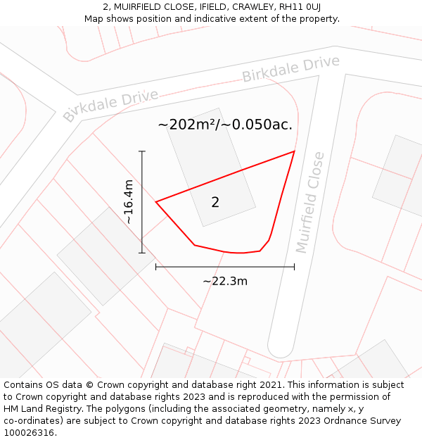 2, MUIRFIELD CLOSE, IFIELD, CRAWLEY, RH11 0UJ: Plot and title map