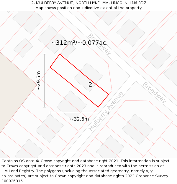 2, MULBERRY AVENUE, NORTH HYKEHAM, LINCOLN, LN6 8DZ: Plot and title map