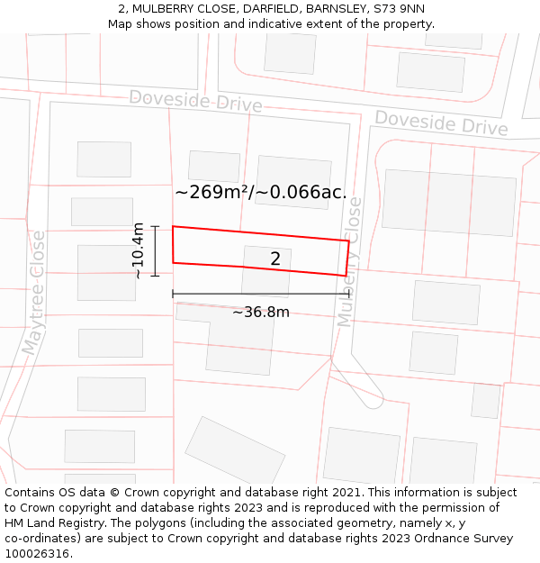 2, MULBERRY CLOSE, DARFIELD, BARNSLEY, S73 9NN: Plot and title map
